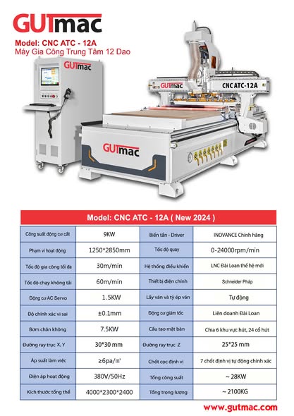 CNC Gutmac 1 đầu thay 12 dao tự động mới giá tốt