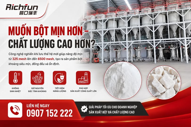 NÂNG TẦM BỘT SIÊU MỊN CÙNG MÁY NGHIỀN KHÍ LƯU RICFUN